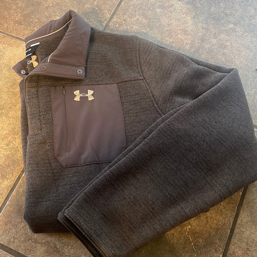 MENS UnderArmour cold gear 3/4 snap sweater in brown XXL